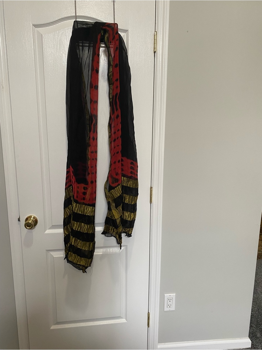 Ethnic Indian Wear Black, Red and Gold Lightweight Sheer Scarf